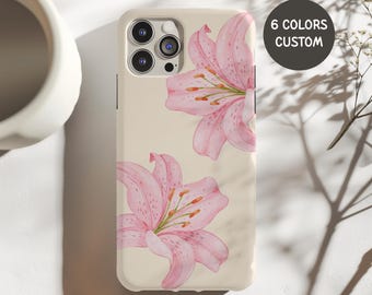 Lily Phone Case, Pink lily phone gift, lily cover for phone, lily iphone case, lily flower case, Lily Lover Gift, custom name on phone cases