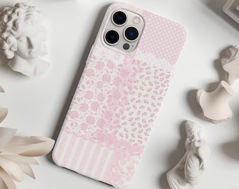 Floral Collage Phone Case, Pink Lace Phone Case, Blue Pink Rose phone Case, floral baby pink iphone 13 12 11 X baby blue iphone 16 15 14 Pro