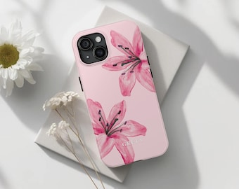 Lily Phone Case, Pink lily phone gift, lily cover for phone, lily iphone case, lily flower case, Lily Lover Gift, custom name on phone