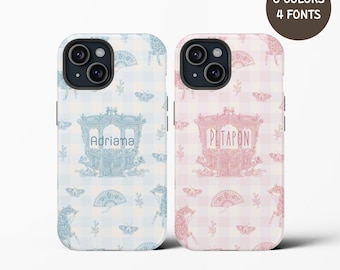 Aesthetic Checkers Phone Case Personalized name initials plaid phone case Coquette iPhone 16 15 14 13 12 11 Pro Samsung S24 S23 S22 S21 S20