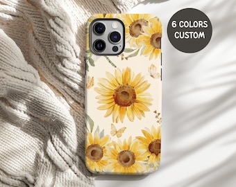 Personalized sunflower phone case, sunflower tough case, Custom sunflower iPhone case, Custom sunflower Samsung case, butterfly phone case