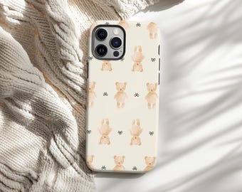 Cute Teddy Beige Ribbon Phone Case Baby Pink Teddy Bear Bow Iphone baby blue bear coquette bow phone case iPhone 16 15 14 13 12 11 X Pro Max
