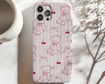 Cute Teddy Phone Case teddy bear iPhone Beige Baby Teddy baby blue teddy bear baby pink iPhone Case with Bear cherry print iphone 16 15 14