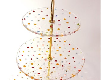 Three tier Floral Murano glass Cake Stand, Murrini Millefiori Glass Cake Stand, wildflower cake stand