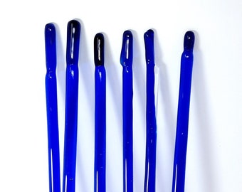 Ref. 65, Set of 6, 17.5 cm, 7"  Cobalt Blue Murano Glass Coctail swizzle sticks, glass coctail stir sticks, glass wedding gift, sariyer