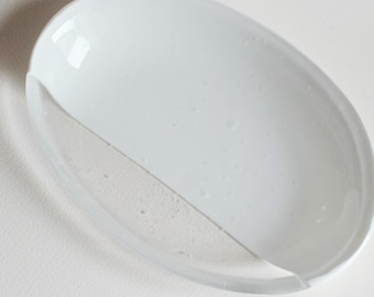 Bandeja para servir de cristal de Murano blanco y transparente de 13 x 19 cm (mostrada 5"x7.5"x 0.8")