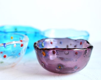 ミルフィオリ模様の7.8インチ紫ガラスボウル、大きなフルーツボウル