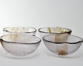 Set of 4 bowls , Light pink brown aventurin Murano glass cereal bowls