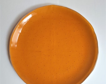 Plato grande de vidrio ámbar de 25 cm (9,8"), centro naranja quemado