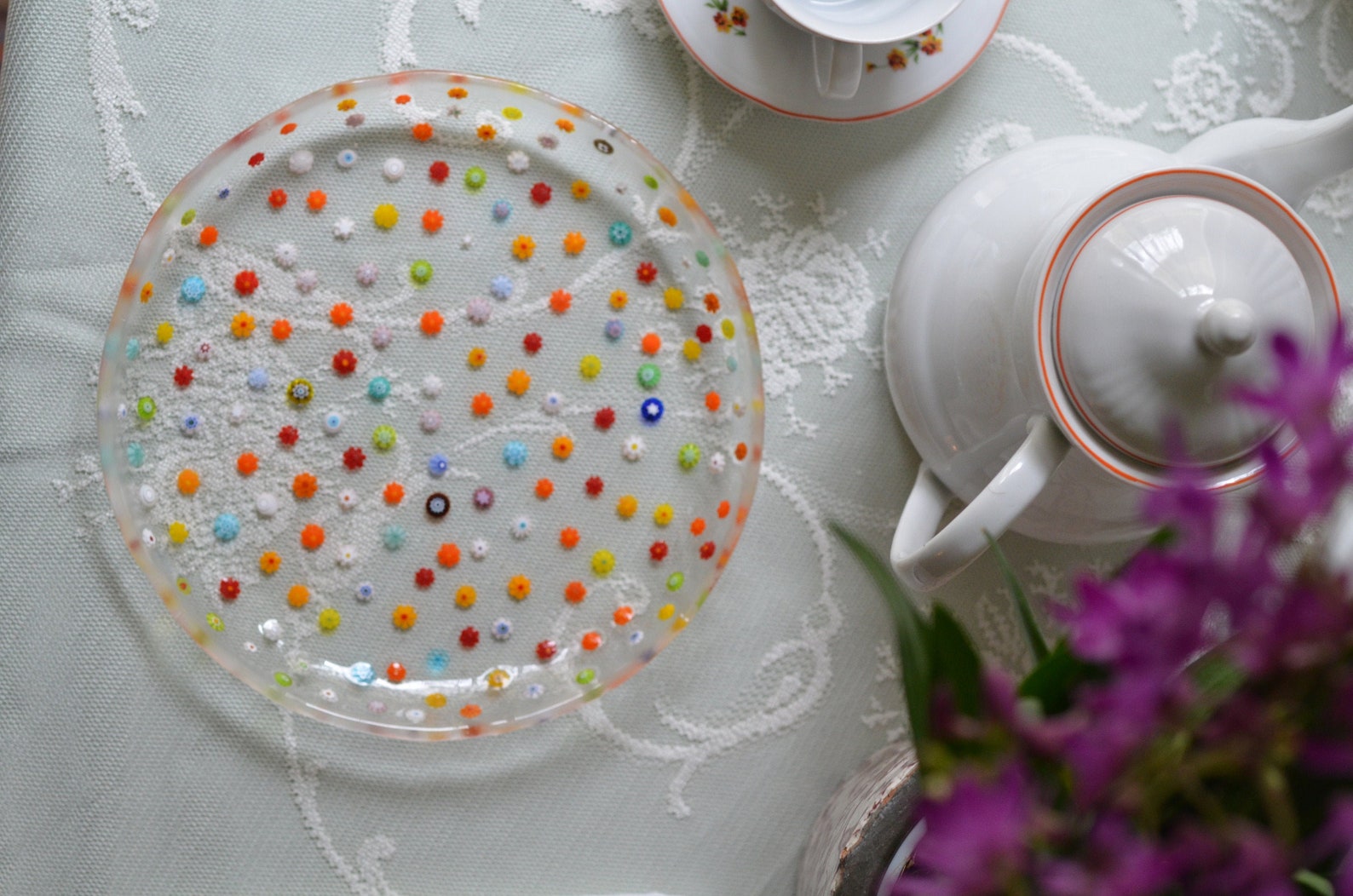 7 Set of 6 Floral Glass Plates Wedding Gift Dessert Etsy