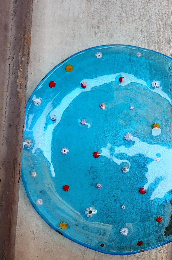 Turquoise Murano Glass Plates (Set of 4):Millefiori Inlays - Etsy 日本