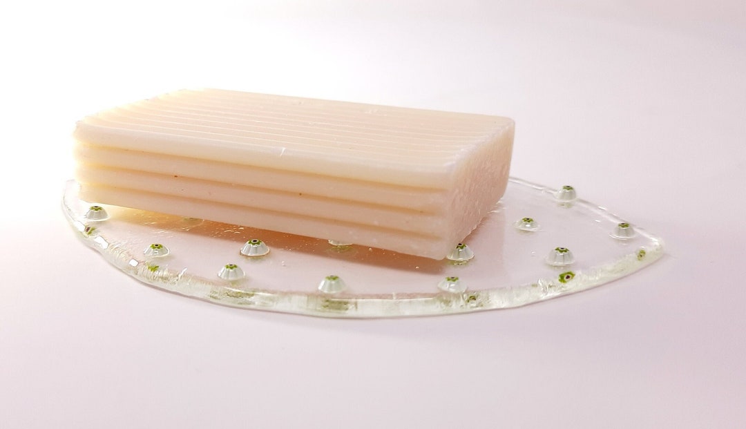 Clear Floral Murano Glass Soap Trays, Soap Dishes Made of Glass Tiles