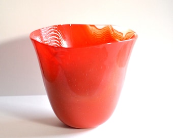 Red Glass Vase, Fused Glass Art, Red large flower vase