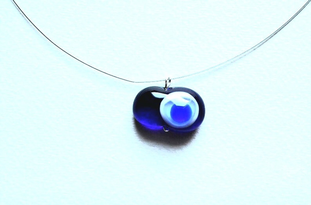 Evil Eye Glass Pendant Necklace, Fused Art Glass Jewelry Etsy