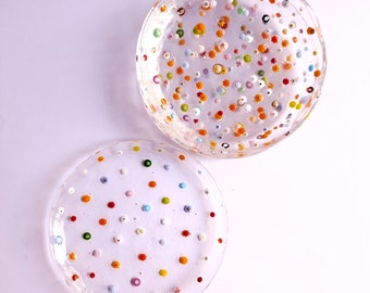 Set of 4 plates, 14 cm, 5.5&quot; floral Murano glass dessert plates, versatile summer day tablescape, Murano Glass Plates, mix  floral shown