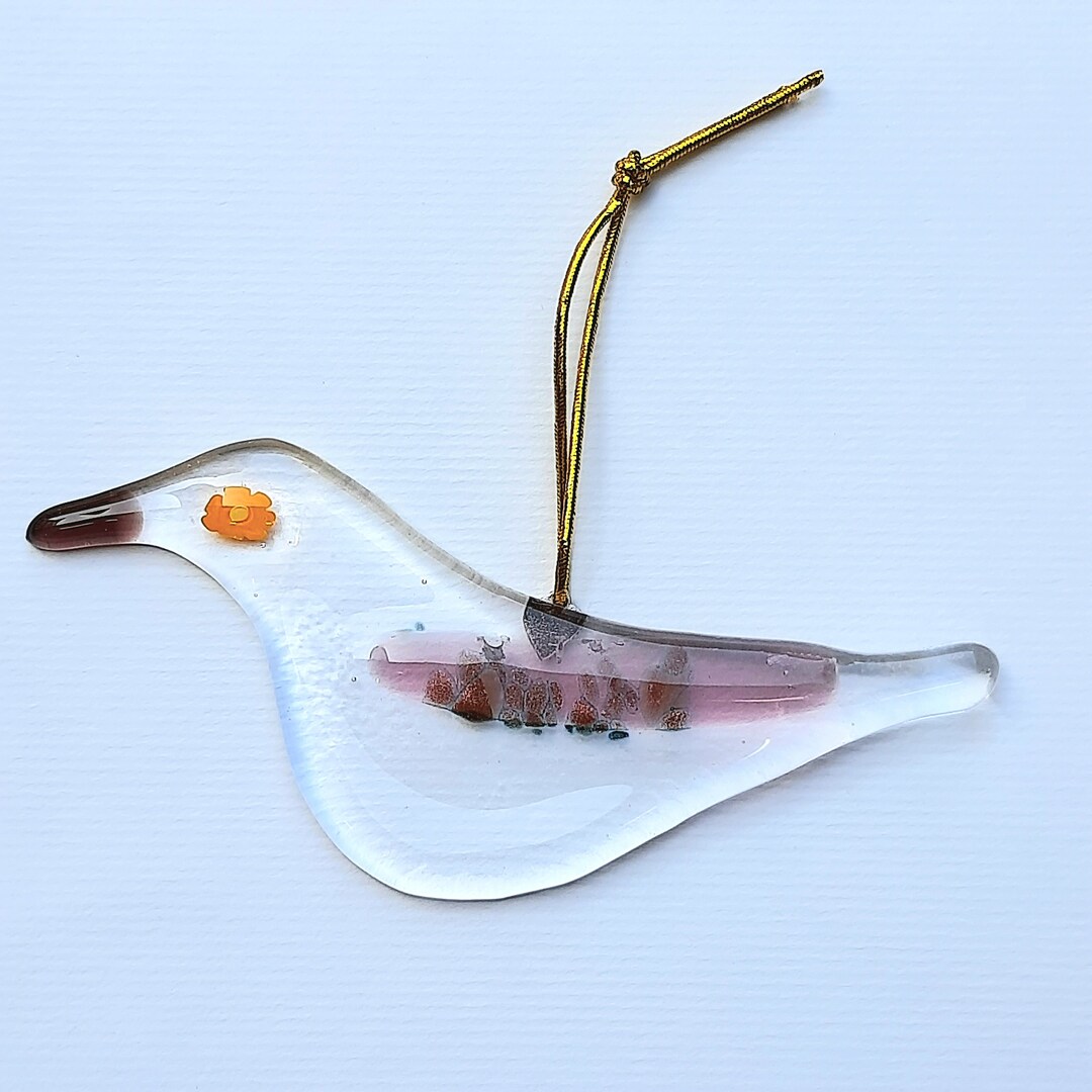 Glass Bird Christmas Tree Ornament, Bird With Gold Flakes, Bird Window