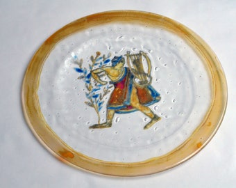 Enamelled Centerpiece Glass Platter-  Large handpainted glass platter