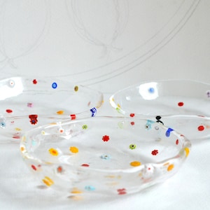 10.5 cm, 4,1&quot;  Clear Floral Murano glass bowls, sushi gift, flower pattern dipping bowls