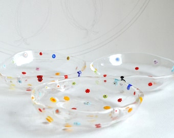 10.5 cm, 4,1&quot;  Clear Floral Murano glass bowls, sushi gift, flower pattern dipping bowls