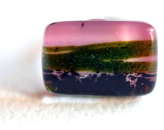 Pink aventurin green black rectangle glass ring, pink fused glass ring, glass jewellery, sariyer