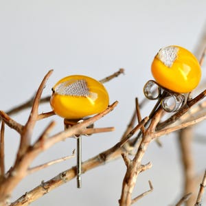 Canary yellow glass stud earrings with sterling silver , fused glass jewellery, sariyer image 2