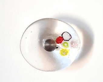 Gancho de pared de cristal de Murano en cristal transparente con incrustaciones de millefiori.