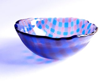 Blue and Amethyst colorways glass bowl with stripes, modern serving bowls, Summer Glass Bowl