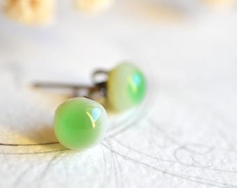 Ivory Spring Green color glass stud earrings