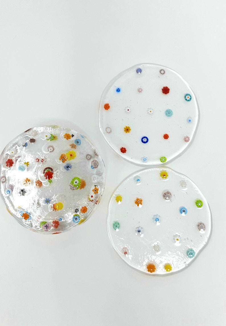 Set of 6 Floral Coasters Glass Coasters With Millefiori Etsy
