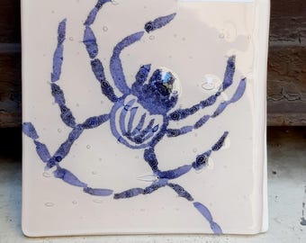 Spider Tile, Handpainted glass coaster