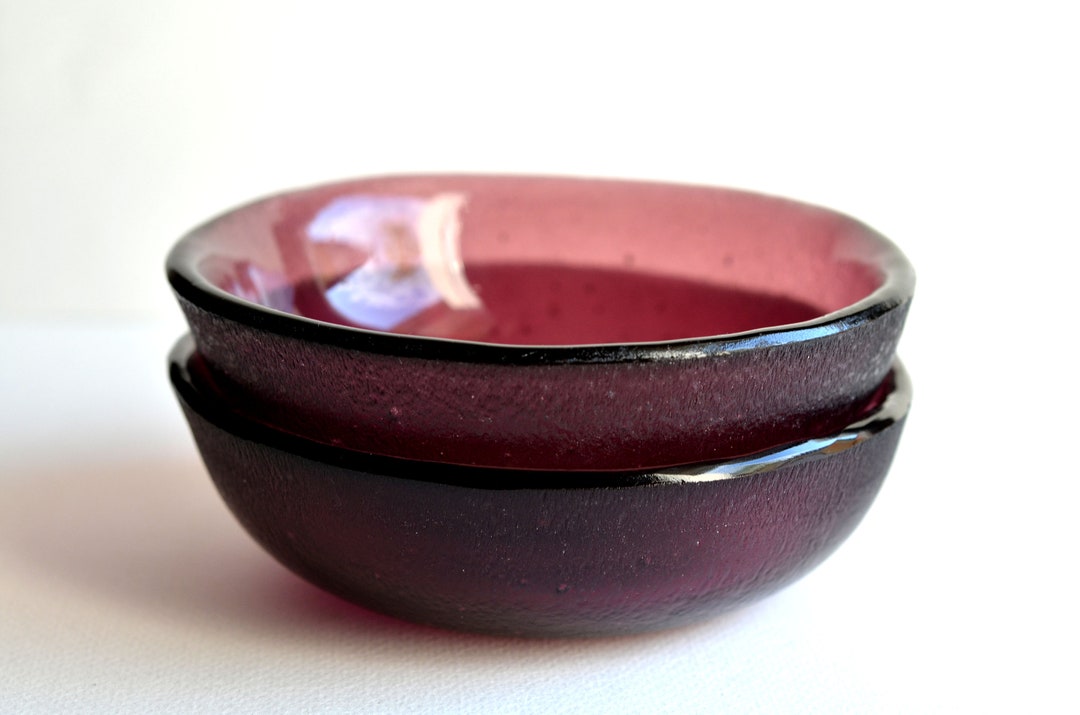 Dark Amethyst Glass Bowl, Fused Glass Modern Dinnerware, Novelty Serving Dishes, Monocolor Glass