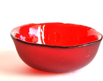 Bol de service en verre fusionné rouge