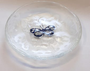 Butterfly , Clear handpainted glass dish