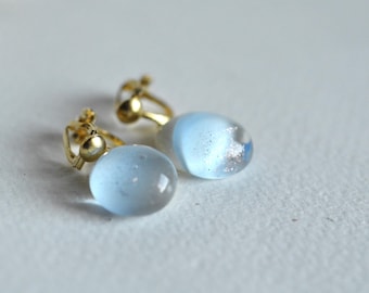Cloud Blue Sparkling Murano glass clip on earrings