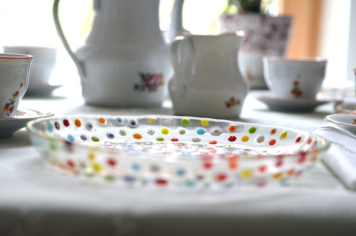 7 Set of 6 Floral Glass Plates Wedding Gift Dessert Etsy