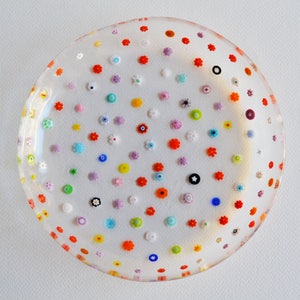 Piatto da portata in vetro di Murano su misura, piatto in vetro floreale, un piatto da dessert medio in vetro di Murano / 7", 18 cm, motivo floreale misto trasparente mostrato