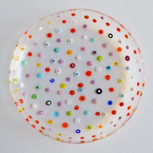 Plato de postre de cristal de Murano: Incrustaciones florales Millefiori, 18 cm (7 pulgadas)