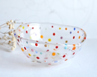 Juego de 6 cuencos para cereales de cristal de Murano con diseño floral e incrustaciones Millefiori, cristal italiano hecho a mano.