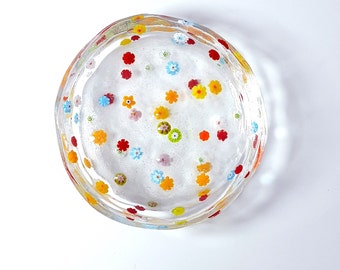 Mini plato de cristal floral para anillos: Platillo para recuerdos de boda (3,5", 9 cm)