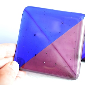 nr.60 Midnight Blue and Amethyst Color Fused Murano Glass Coaster, Christmas gift