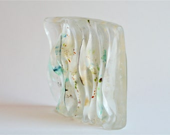 Waves Translucent Murano Glass Sculpture, cast glass