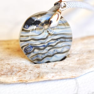 ref 121 Cream handpainted Fused Glass Pendant with grey cord