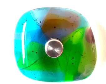 Gancho de pared de cristal de Murano con colores difuminados en verde púrpura
