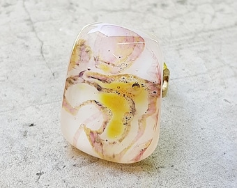 Ref. 69 Anillo de cristal esmaltado de cristal de Murano, banda ajustable chapada en oro.