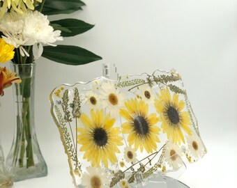 Sunflower Decorative Tray: Dried Floral Epoxy Resin Tray