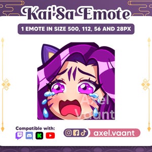 Kaisa Cry Twitch Emote | Discord Sticker | League of Legends Emote | Stream Graphics | Cute Kai&#39;sa Emote  Twitch, Discord, Kick and Youtube