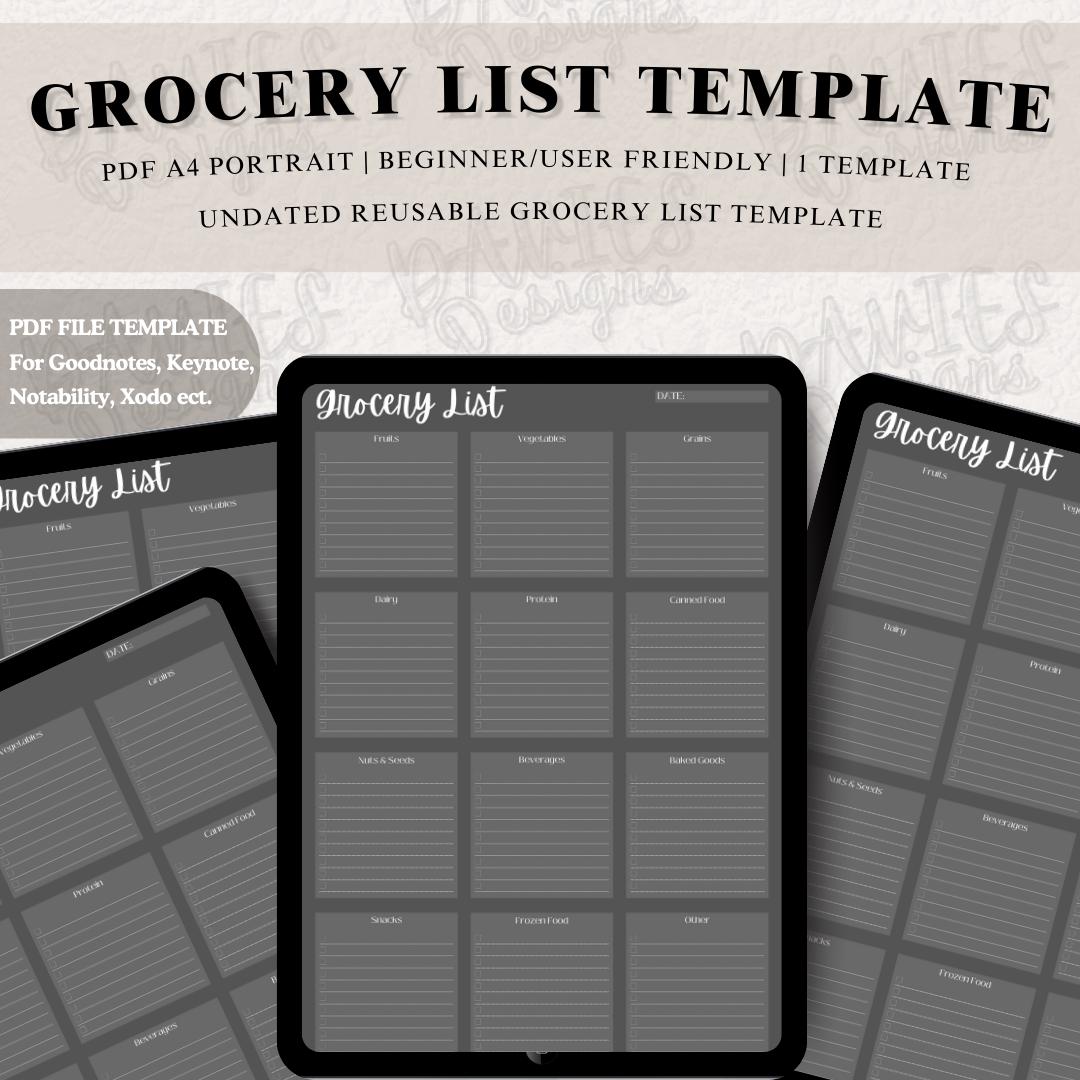 Digital Grocery List Template Reusable Grocery Checklist Digital