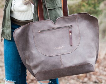 Leather Tote Bag/ Oversize Leather Bag / Gray Leather Bag / Leather Handbag / Tote Leather Bag / Leather Totes / Women Gifts / Tote For Work