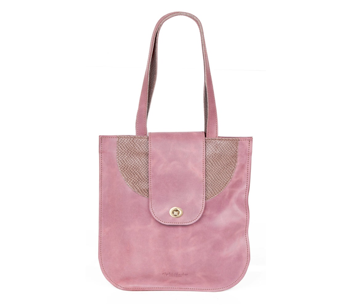 Purple Leather Bag Flat Leather Tote Women Bag shoulder Etsy