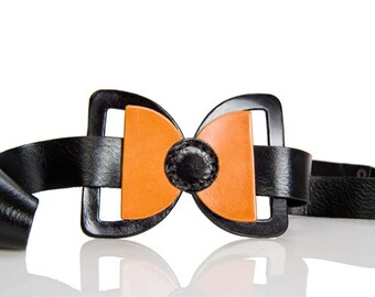 leather bow belt - black bow belt - dress bow belt - women belt - waist belt - hip belt - wide belt - fashion belt-  SALE